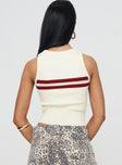 back view of model wearing Princess Polly Bonisa Vest Ivory / Red Sleeveless Crew Neck 