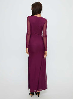 Darkside Long Sleeve Cut Out Plunge Maxi Dress Plum