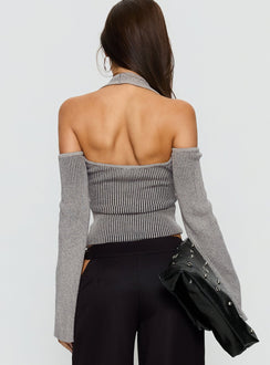 Novelia Halter Long Sleeve Top Black / Grey