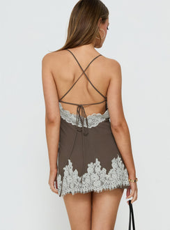 Call My Lover Spitzen-Slip-Minikleid Braun / Creme