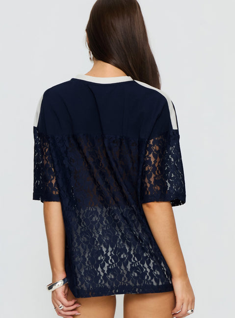 Lucky 23 Lace Jersey Graphic Top Navy