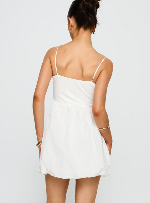 back view of model wearing Princess Polly Vista Amora Bubble Hem Mini Dress White Square Neck 