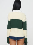 back view of model wearing Princess Polly Prince Rugby Shirt Moss Stripe Cropped 