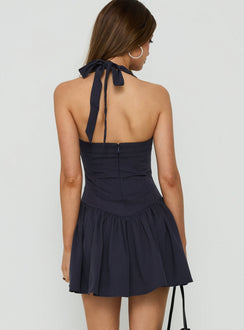 Esatora Halter Flare Minikleid Navy
