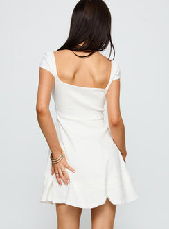 back view of model wearing Princess Polly Infinite Wonders Mini Dress White Sweetheart Neckline 