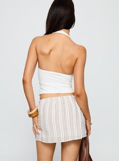 back view of model wearing Princess Polly Hide And Seek Mini Skirt Beige Multi Mini Skirts 