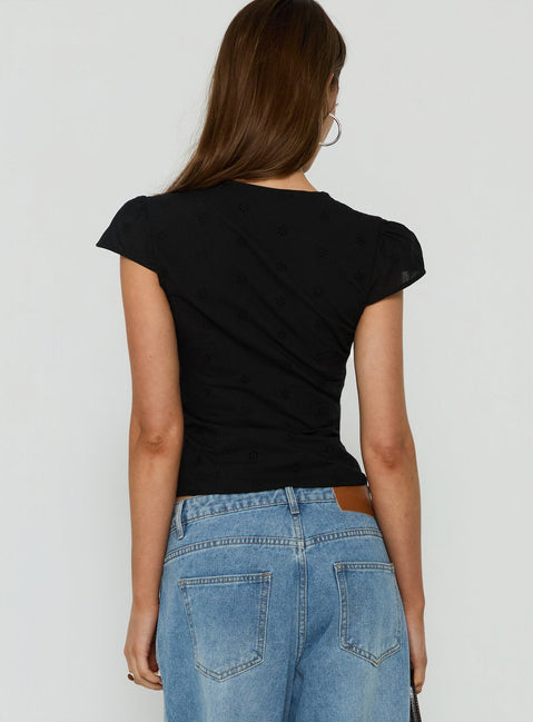 Speechless Lace Trim Top Soft Black