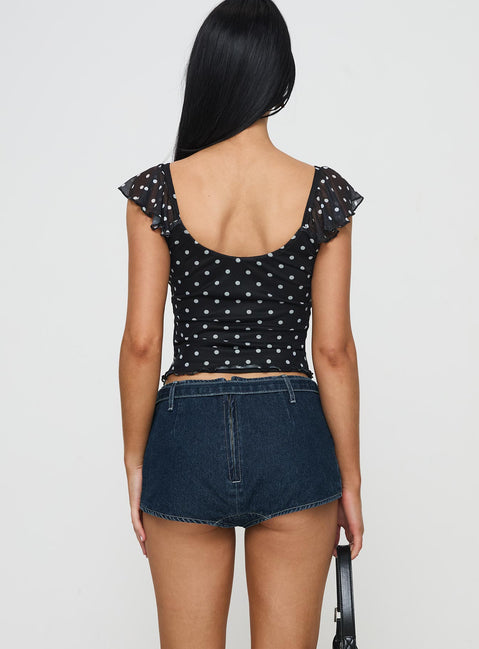 back view of model wearing Princess Polly Halston Briefs Blue Denim High Waisted Shorts 