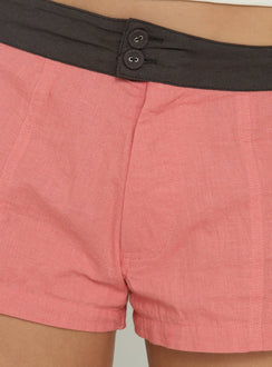 Daphnee Contrast Waist Mini Shorts Koralle / Braun