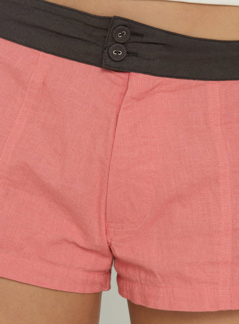 Daphnee Contrast Waist Mini Shorts Koralle / Braun