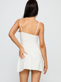 back view of model wearing Princess Polly Aruba Embroidered Mini Dress White Plunger 