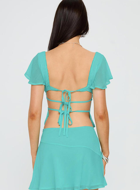 Pappilion Embroidered Top Aqua
