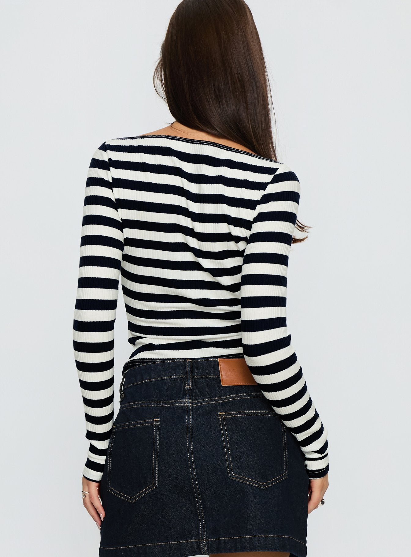 Tashana Long Sleeve Boat Neck Top Navy Stripe