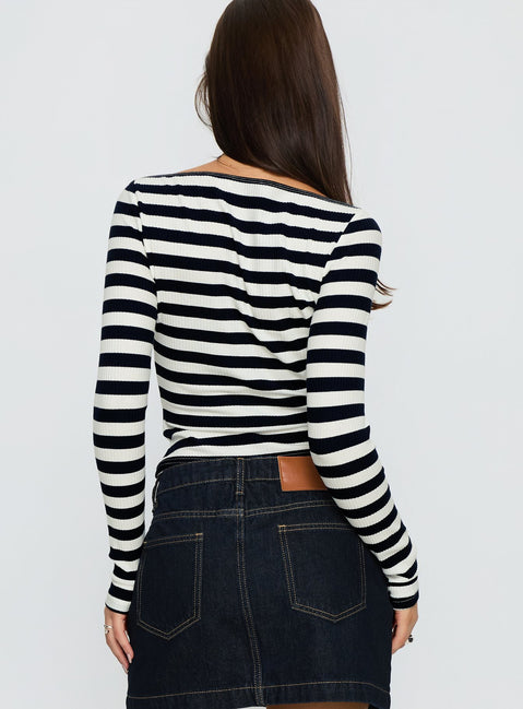 Tashana Long Sleeve Boat Neck Top Navy Stripe