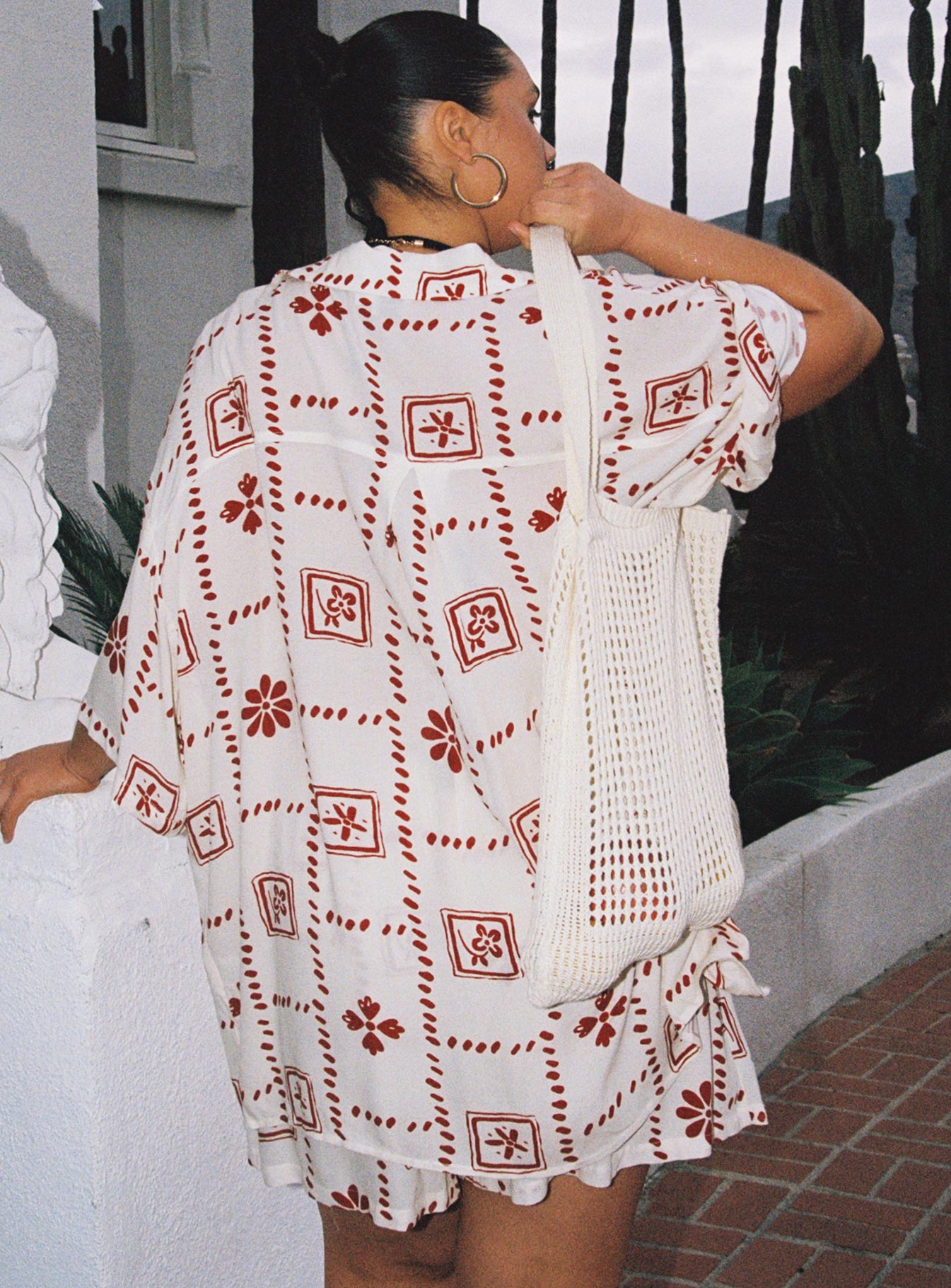 Matching set Graphic print, relaxed fit, classic collar, button fastening, elasticated waist