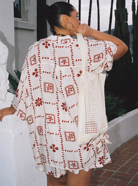 Matching set Graphic print, relaxed fit, classic collar, button fastening, elasticated waist