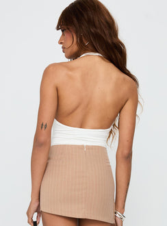 back view of model wearing Princess Polly Emmalyne Plunge Neck Bodysuit White Sleeveless 