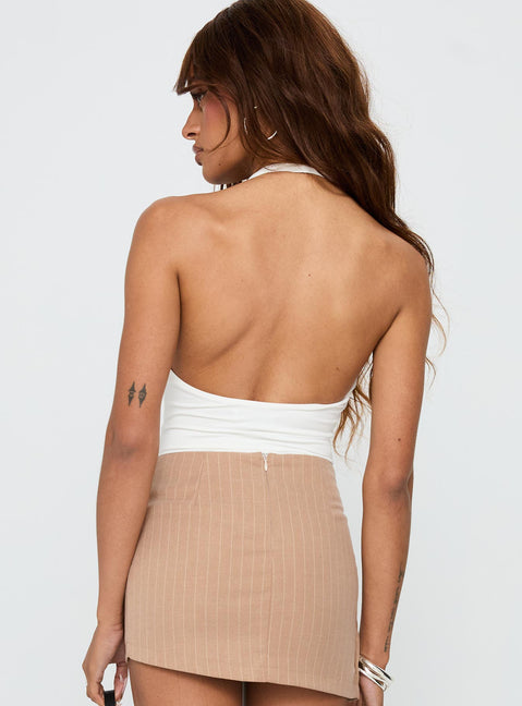 back view of model wearing Princess Polly Emmalyne Plunge Neck Bodysuit White Sleeveless 