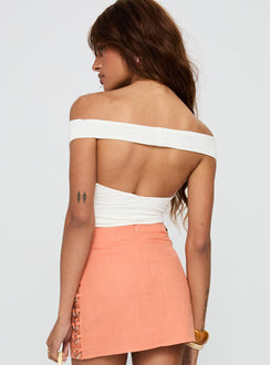 back view of model wearing Princess Polly Irina Multi-wear Top White Sleeveless Asymmetric Neckline 