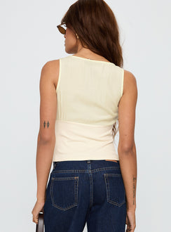 back view of model wearing Princess Polly Can We Dance Top Cream Sleeveless V-Neck 
