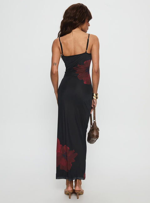 Lucky to Love Maxi Dress Black / Red Floral