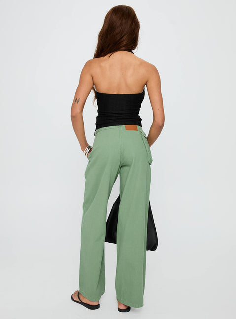 back view of model wearing Princess Polly Mercadi Cargo Straight Leg Jeans Green High Waisted 