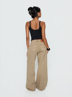 back view of model wearing Princess Polly Naylor Mid Rise Wide Leg Jeans Light Brown Wash Mid Rise Jeans Jeans 