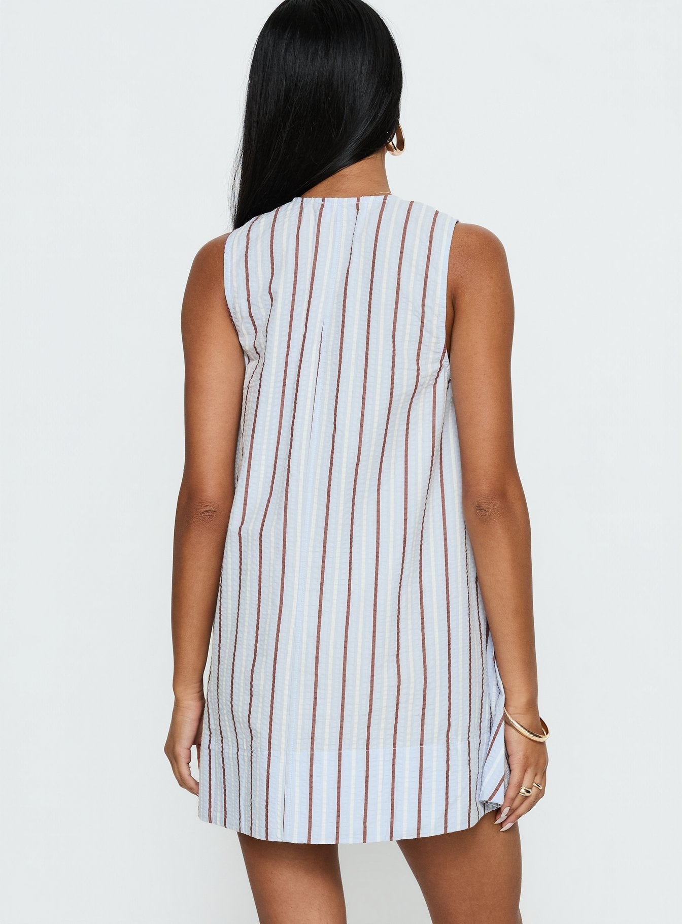 Eberta Ruched Baby Doll Mini Dress Blue Stripe