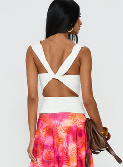 Miraculous Cowl Neck Twist Back Top White