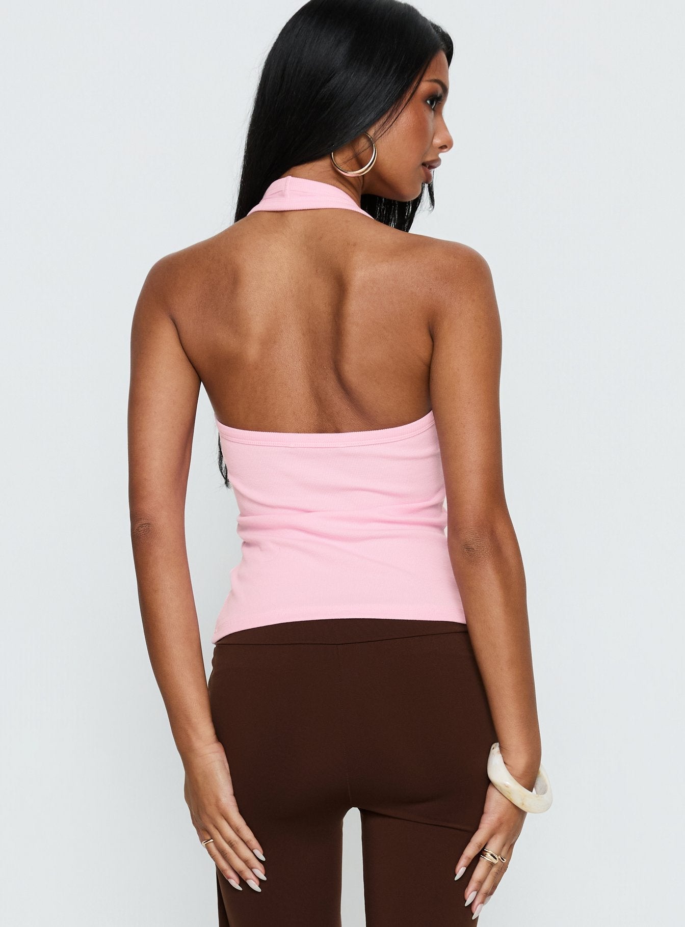 Baseline Scoop Halter Rib Vest Pink