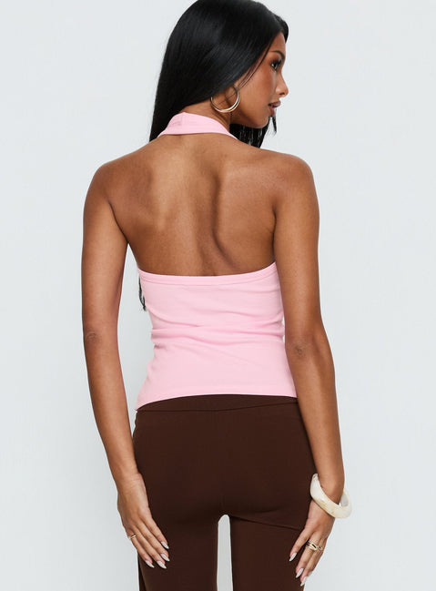 Baseline Scoop Halter Rib Vest Pink