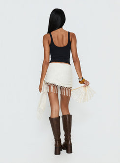 back view of model wearing Princess Polly Winita Macrame Tassel Mini Skirt Cream Mini Skirts 