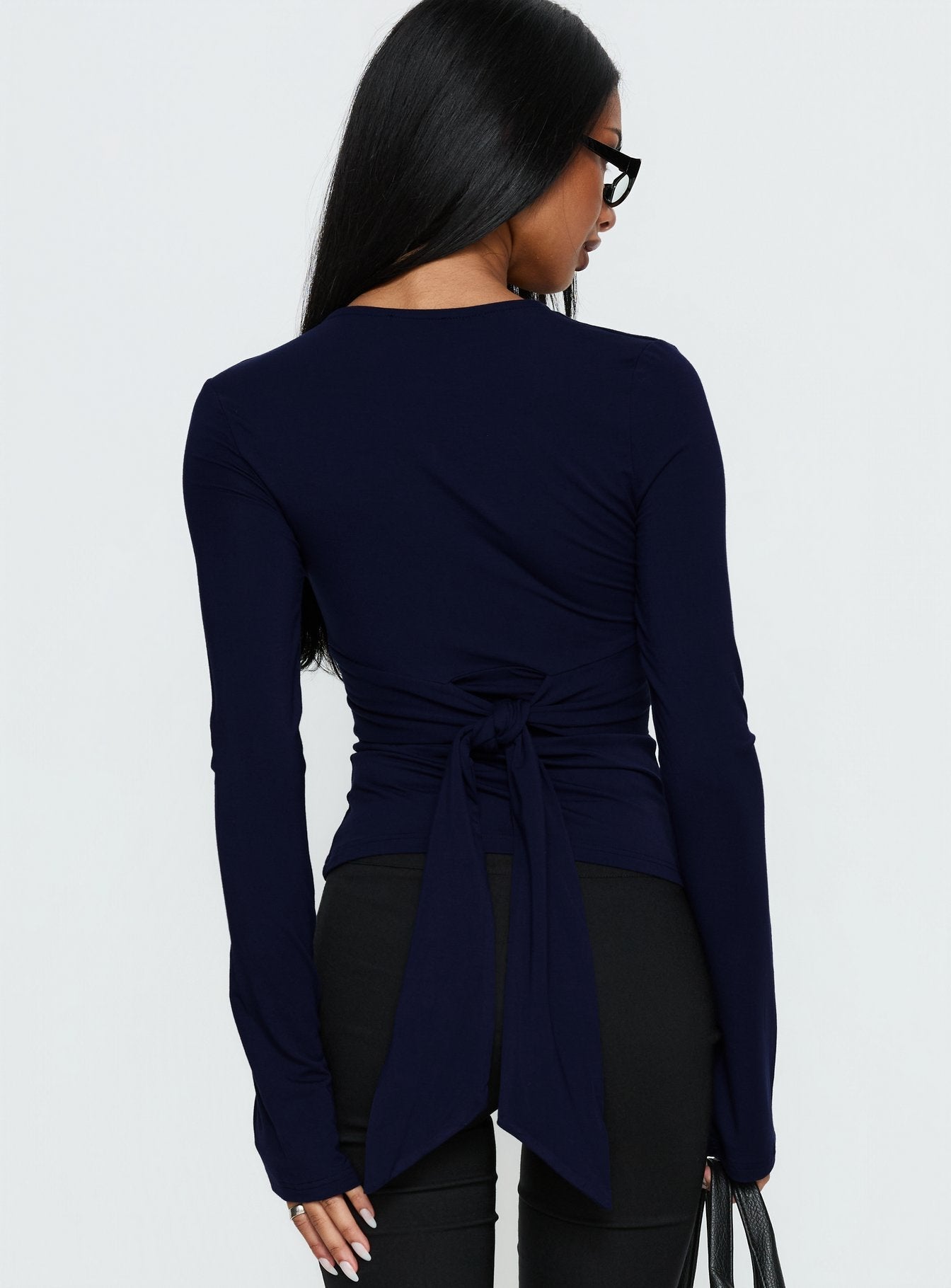 Madelon Long Sleeve Wrap Top Navy
