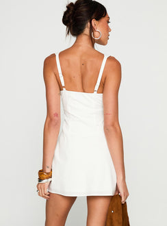back view of model wearing Princess Polly Florien Broderie Mini Dress White Plunger 
