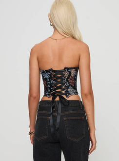 back view of model wearing Princess Polly Lyrae Strapless Top Multi Sleeveless straight 