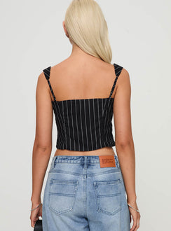 back view of model wearing Princess Polly Feed The Fire Top Black Sleeveless Sweetheart 