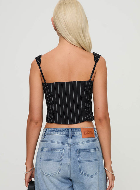 back view of model wearing Princess Polly Feed The Fire Top Black Sleeveless Sweetheart 