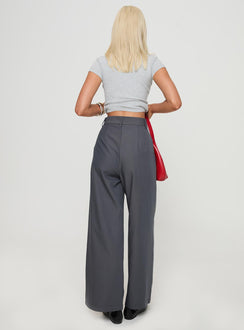 back view of model wearing Princess Polly Relaxed Pants Charcoal High Waisted Pants 