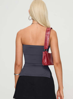 back view of model wearing Princess Polly Strutter Strapless Top Slate Sleeveless straight 