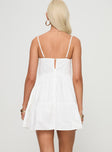 back view of model wearing Princess Polly Zorion Mini Dress White V-Neck 