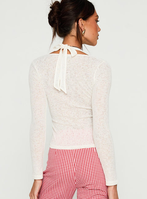 back view of model wearing Princess Polly Levitating Long Sleeve Top White Full Sleeves V-Neck 