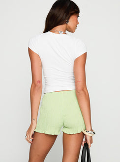 back view of model wearing Princess Polly Livitie Shirred Micro Shorts Green 