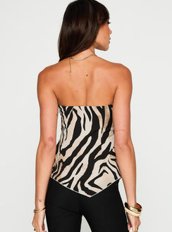 back view of model wearing Princess Polly I Wonder Strapless Cut Out Top Tiger Sleeveless straight 
