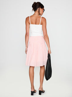 back view of model wearing Princess Polly Maryanna Midi Skirt Pink Gingham 