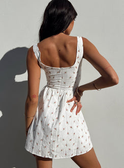 back view of model wearing Princess Polly Samana Mini Dress White Petite Square Neck 