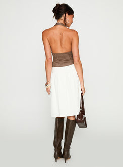 back view of model wearing Princess Polly Snowflakes Tie Side Midi Skirt White 