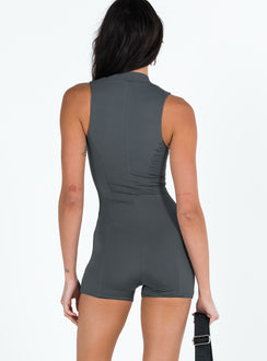 Romper Plunging neckline Zip fastening at front Good stretch Fully lined 