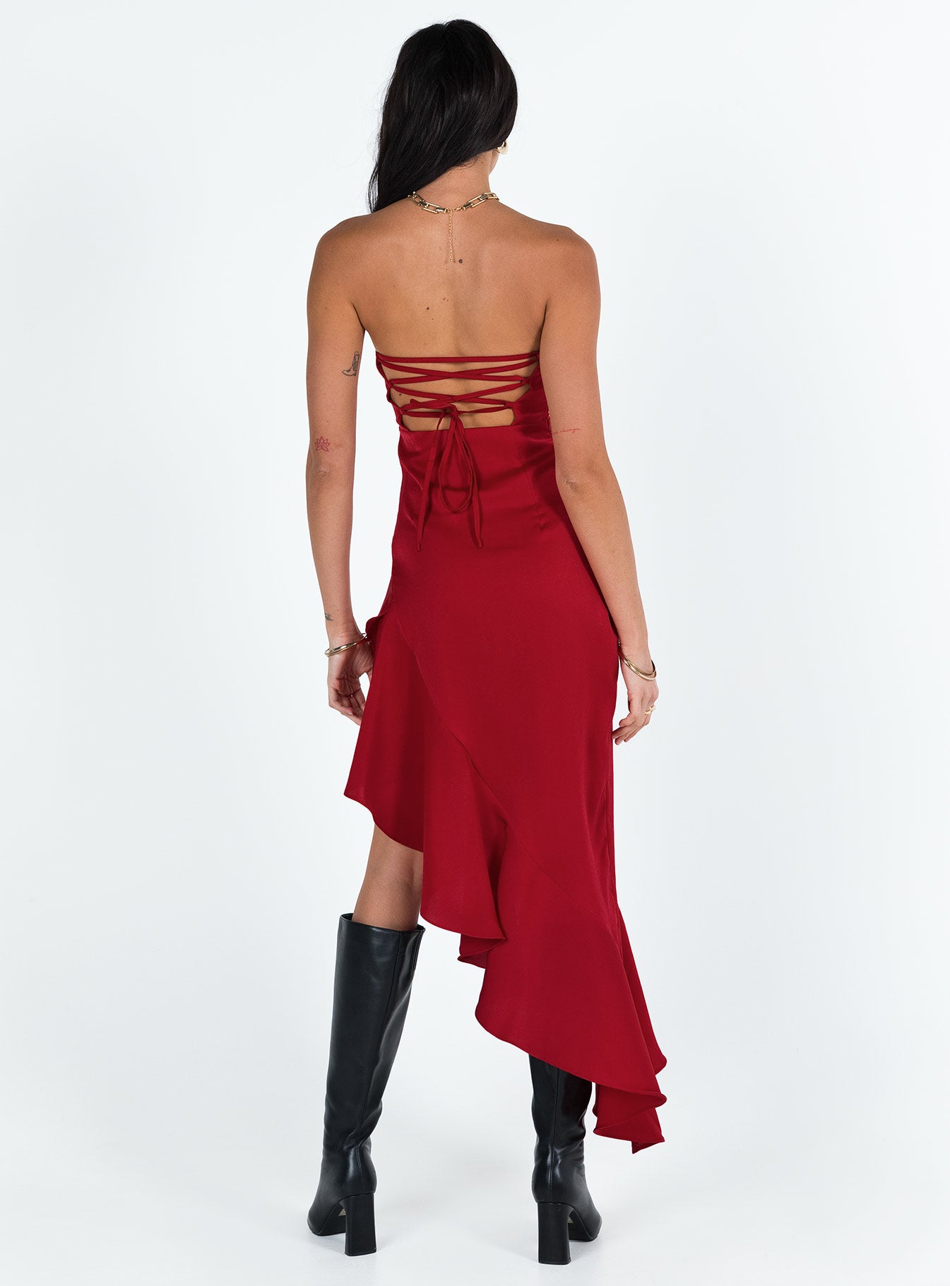 product Princess Polly High Neck  Emelina Asymmetric Midi Dress Red
