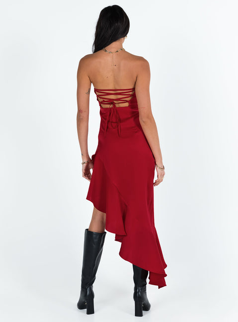 product Princess Polly High Neck  Emelina Asymmetric Midi Dress Red