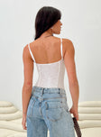 back view of model wearing Princess Polly Rano Bodysuit Ivory Sleeveless Square Neck 